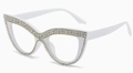 White cat-eye sunglasses with sparkling rhinestones and clear lenses for women - White Frame Anti-Blue Light Lens
