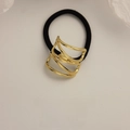 Minimalist elastic hair tie with layered hollow gold metal irregular wave design - Regular Line Gold