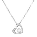 Collier élégant cœur en argent avec pendentif perle blanche et chaîne à maillons fins - Perle De Coeur Creux (K Blanc M-767)