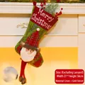 Green burlap Christmas stocking with 3D Santa Claus figure and red trim, 27x56cm size - Santa Claus Style (081-A)