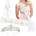 Bride to be bachelorette party set with white double veil, tiara, and gold satin sash - Silver 3-Piece Set