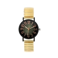 Vintage style watch with black green gradient dial and golden stretch metal band - Gold