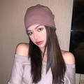 Women's bean paste pink knitted slouchy beanie with stylish ribbed texture - Slouchy Pleated Style / Dark Brown