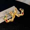 Boucles d'oreilles créoles dorées mates avec des oxydes de zirconium multicolores - Style Forme C Coloré (88#)