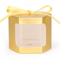Hexagonal golden gift box with clear window and yellow satin ribbon for bakery items - Gold
