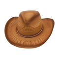 Cappello da cowboy in paglia marrone con strass e tesa larga per moda estiva - Cachi 2 (Strass Centrale)