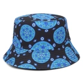 Sombrero de pescador Panamá negro con patrones de mandala de ojo azul para el verano - M / Negro con flor de ojo azul