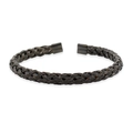 Detailed close-up of dark metallic twisted wire mesh bangle with open cuff design - Black