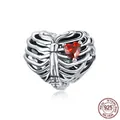 925 sterling silver anatomical rib cage bead charm with red heart zircon stone - Beating Heart Charm (SCC1764) / 925 Silver