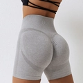 Seamless high waisted grey yoga shorts with scrunch butt lift and honeycomb texture - Light Gray