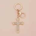 Portachiavi a croce dorata minimalista con strass bianchi e chiusura a moschettone - Kc Gold 1540