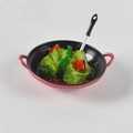 Miniature red dollhouse frying pan with resin broccoli and red pepper stir-fry model - Broccoli
