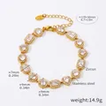 Detail view of gold stainless steel zircon bracelet showing dimensions 170+50mm and weight 14.9g - Multi-shape Geometric Splicing Style (E581) / Gold
