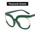 Montura de gafas cat-eye verde pavo real con detalles dorados y marco redondo - Verde Pavo Real