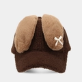 Détail d'une casquette en peluche marron avec oreilles de lapin et nœud blanc décoratif - M (56-58cm) / Brun Foncé