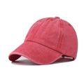 Detail view of washed red cotton baseball cap with reinforced stitching and ventilation holes - Adjustable / Child Watermelon Red