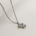 Polished silver bubble T-letter pendant necklace with stainless steel cable chain style - Letter T / Silver