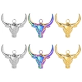 Set of 6 stainless steel bull head pendants in silver, rainbow, and 18k gold finishes - Bull Head / Mixed Colors