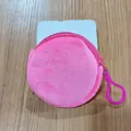 Pink plush round coin purse with zipper closure and plastic hook for bag attachment - 8cm / Light Rose Red