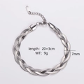 Flat silver woven chain necklace details with 7mm width and lobster clasp - Silver Bracelet