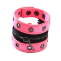 Punk style pink leather bracelet with black zipper and metal eyelets for women - Red