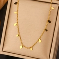 Minimalist gold titanium necklace featuring small water drop pendants on display box - Gold Minimalist Waterdrop Oval Pendant Array Necklace (JX064)