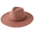 Classic wide brim felt fedora hat in vintage dusty pink with leather fringe band - Adult 58cm One Size / Khaki