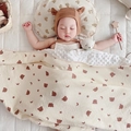 Beige cotton gauze baby blanket featuring brown bear, star, and moon patterns for infants - 100*110cm / Star Moon Bear