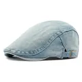 Béret en jean délavé bleu clair vintage avec boucle réglable en cuivre et texture coton - Réglable / Rose bonbon