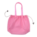 Pink large mesh beach toy storage bag with drawstring and handles on white background - Handheld Drawstring Beach Bag Pink