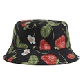 Classic black bucket hat with vibrant strawberry and floral patterns for sun protection - L(55-60cm Circumference) / Black Strawberry Style