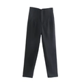 Flat lay view of classic black high-waisted straight trousers in woven fabric finish - S / Black