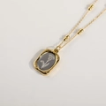 Vintage 18K gold plated double layer flower necklace with grey floral pendant charm - January Carnation
