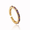 Verstellbarer 18K vergoldeter Ring mit rechteckigen lila Zirkonia-Steinen auf Weiß - Einheitsgröße(Einstellbar) / Lila Zirkon