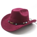 Detail of burgundy faux suede cowboy hat with ethnic beads and turquoise accents - M (56-58cm) / Wine Red (KK-058)