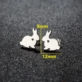 Minimalist silver rabbit studs with heart cutout in stainless steel, 9mm by 12mm size - 283 Steel (Rabbit)