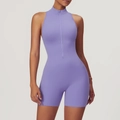 Mono de yoga morado sin mangas con cremallera frontal y tejido elástico moldeador - S / Púrpura Lavanda