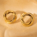 Elegant gold-plated triple interlocking hoop earrings in a polished minimalist style - Gold Triple Hoop Intertwined Studs