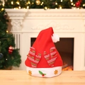 Close-up of a red plush Santa hat with reindeer antlers and golden snowflake details - Striped Reindeer Antlers Red Style Kids