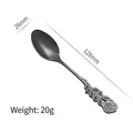 Elegant black stainless steel spoon with rose pattern, size 26mm by 128mm, 20g weight - Spoon / Black