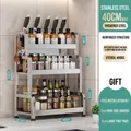 3-tier stainless steel kitchen rack 40cm width with knife holder and hooks - Triple Layer 40cm + Knife Rack + Hooks