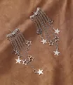 Pendientes de borla de estrella plateada con cadenas largas y dijes de estrellas caladas - Plateado