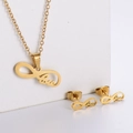 Golden infinity love jewelry set with stainless steel necklace and matching stud earrings - Love Heart