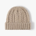 Chunky knit oatmeal beanie with vintage cable pattern and ribbed cuff for winter warmth - Dark Khaki