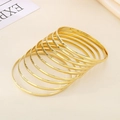 Set of 10 minimalist stackable 18K gold plated stainless steel thin round bangles - Inner Diameter 55mm / 9 Rings / Gold