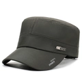 Men's dark grey flat top cap with sports lettering and quick-dry breathable fabric - Adjustable / Army Green