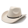 Classic beige wool felt western cowboy hat with black band and silver buckle detail - M (56-58cm) / Beige