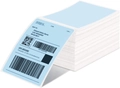 Stack of blue thermal labels showing clear printed shipping details for logistics - 4*6 Inch-500pcs (Folded) / Light Blue
