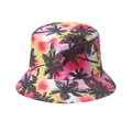 Cappello da pescatore con stampa di palme tropicali e tie-dye per protezione solare mare - M (56-58cm) / Stile Albero di Cocco Sfumato Giallo Rosa (A)