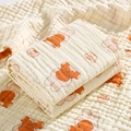 Soft 6-layer cotton gauze baby towel with cute bear and rabbit prints in beige - Straight Edge-Long-eared Rabbit